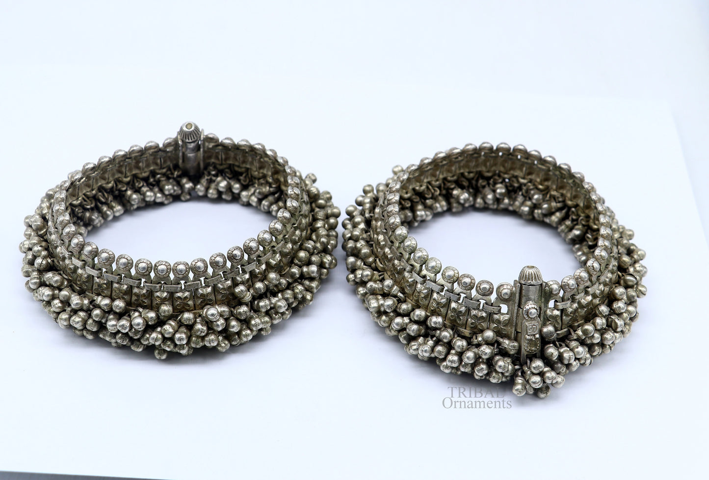 Vintage original antique silver handmade old anklets pair, ankle bracelet worn by Rajasthan tribal people, ethnic belly dance jewelry anko59 - TRIBAL ORNAMENTS