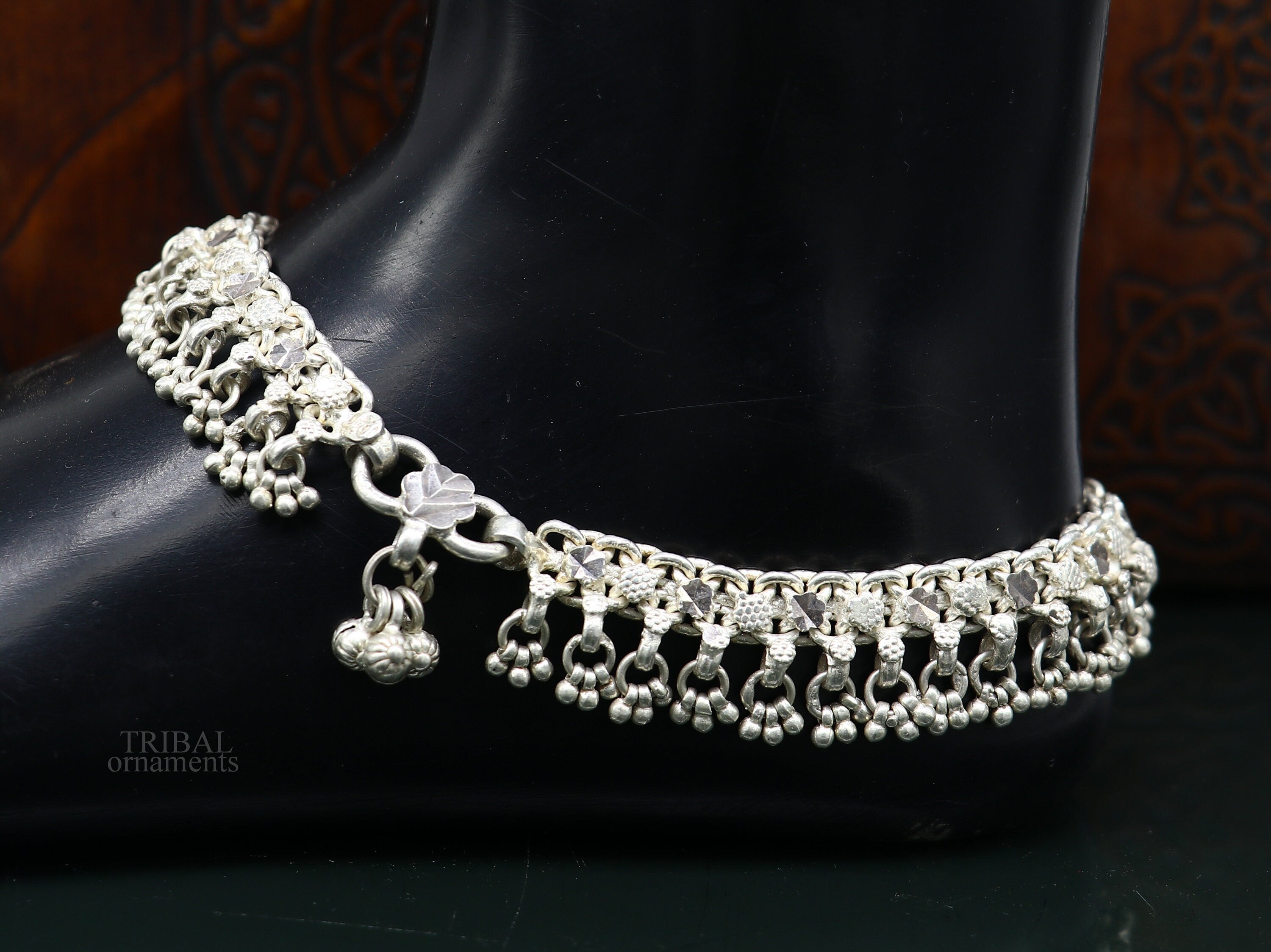925 sterling silver charming jingling bells gorgeous cultural foot kada ankle  bracelet tribal ethnic silver belly dance jewelry nsfk92  TRIBAL ORNAMENTS