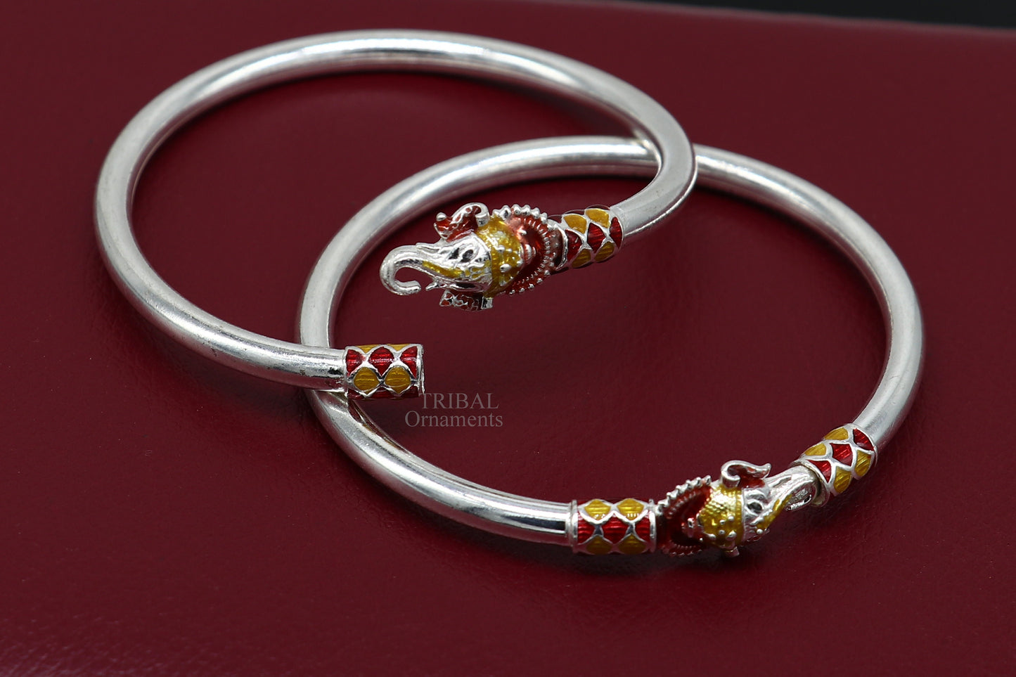 Fine Sterling silver Lord Ganesha enamel work Kada bracelet, Amazing plain stylish bes gifting fancy bangle kada giftig jewelry ba142 - TRIBAL ORNAMENTS