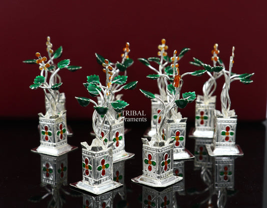 Holy Basil rosary 925 sterling silver handmade mini plant, tulsi plant for puja temple article, silver tulasi plant pooja article su711 - TRIBAL ORNAMENTS