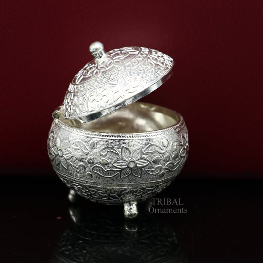 925 Sterling silver handmade fabulous trinket box, solid kumkum box, casket box, sindoor box, enamel work birds gifting box stb350 - TRIBAL ORNAMENTS