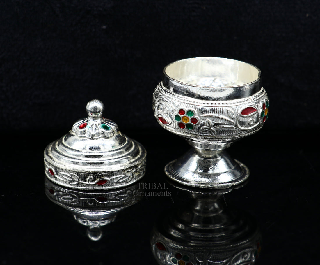 925 sterling silver unique antique design handmade brides eyes kajal box, surma box, kumkum sindur box, small trinket box article stb353 - TRIBAL ORNAMENTS