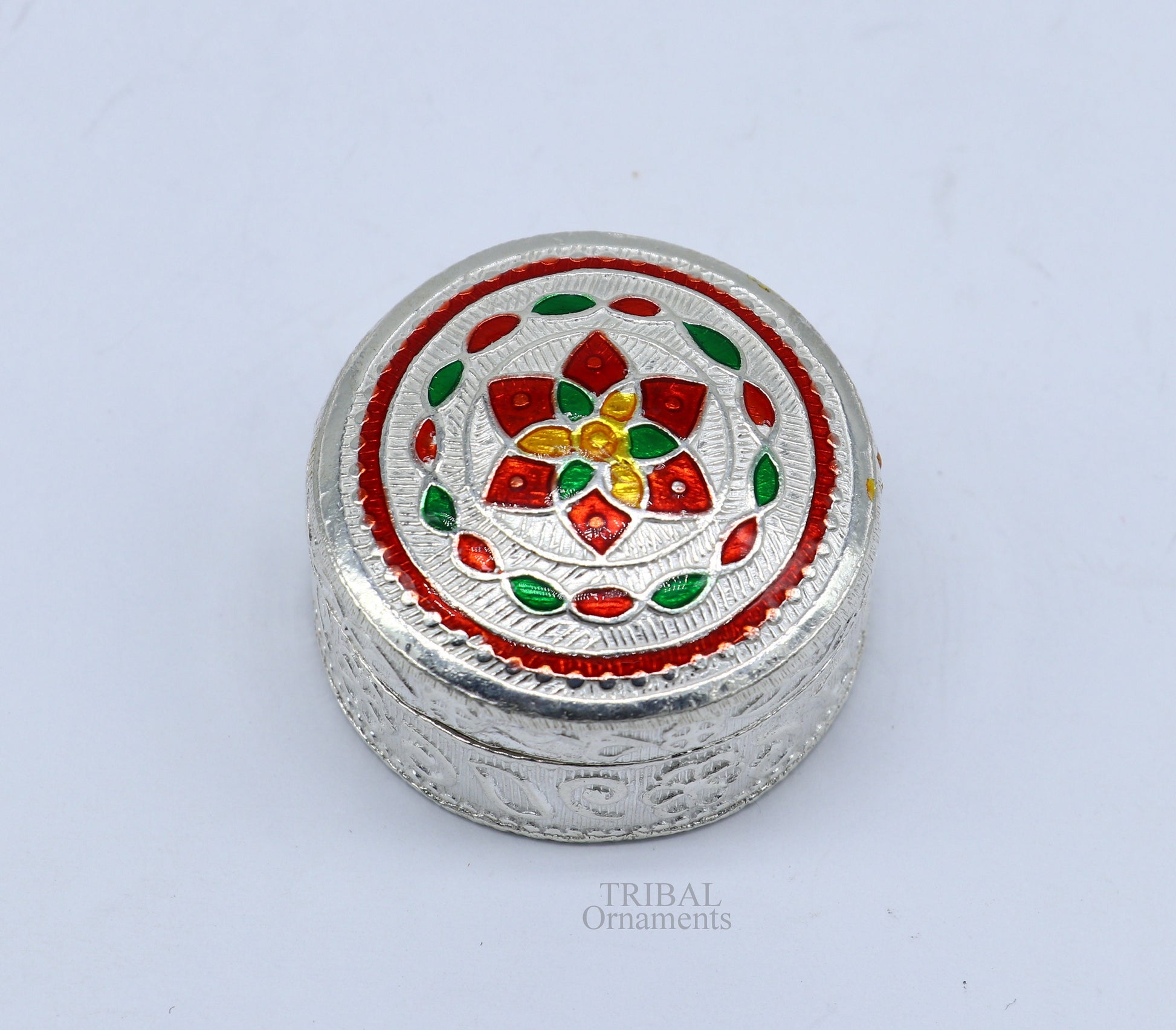 925 sterling silver trinket box, kumkum box/ casket box bridal gifts enamel jewelry box collection, container box, jewelry box art stb355 - TRIBAL ORNAMENTS