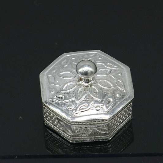 925 sterling silver trinket box, kajal box/casket box bridal polygon shape sindur box collection, container box, eyeliner box gifting stb358 - TRIBAL ORNAMENTS