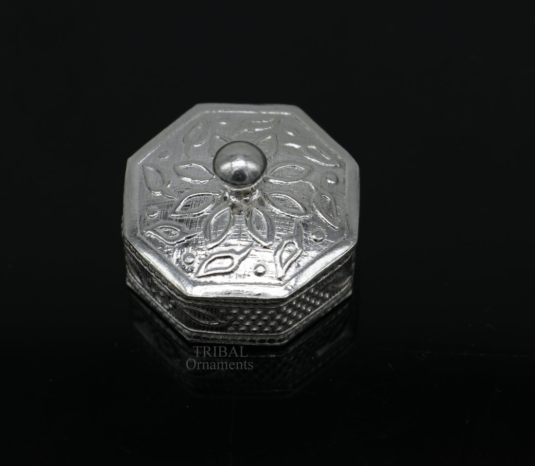 925 sterling silver trinket box, kajal box/casket box bridal polygon shape sindur box collection, container box, eyeliner box gifting stb358 - TRIBAL ORNAMENTS