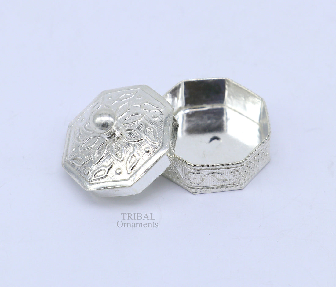 925 sterling silver trinket box, kajal box/casket box bridal polygon shape sindur box collection, container box, eyeliner box gifting stb358 - TRIBAL ORNAMENTS