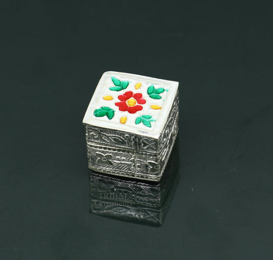 Vintage style 925 sterling silver handmade gorgeous square shape small trinket kajal box, casket box, container box, silver article stb359 - TRIBAL ORNAMENTS