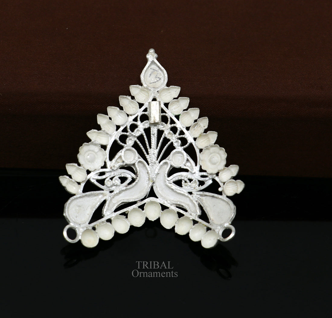 Baby krishna crown or mukut fabulous enamel peacock design 925 silver handmade idol krishna mukut gifting crawling krishna jewelry su721 - TRIBAL ORNAMENTS