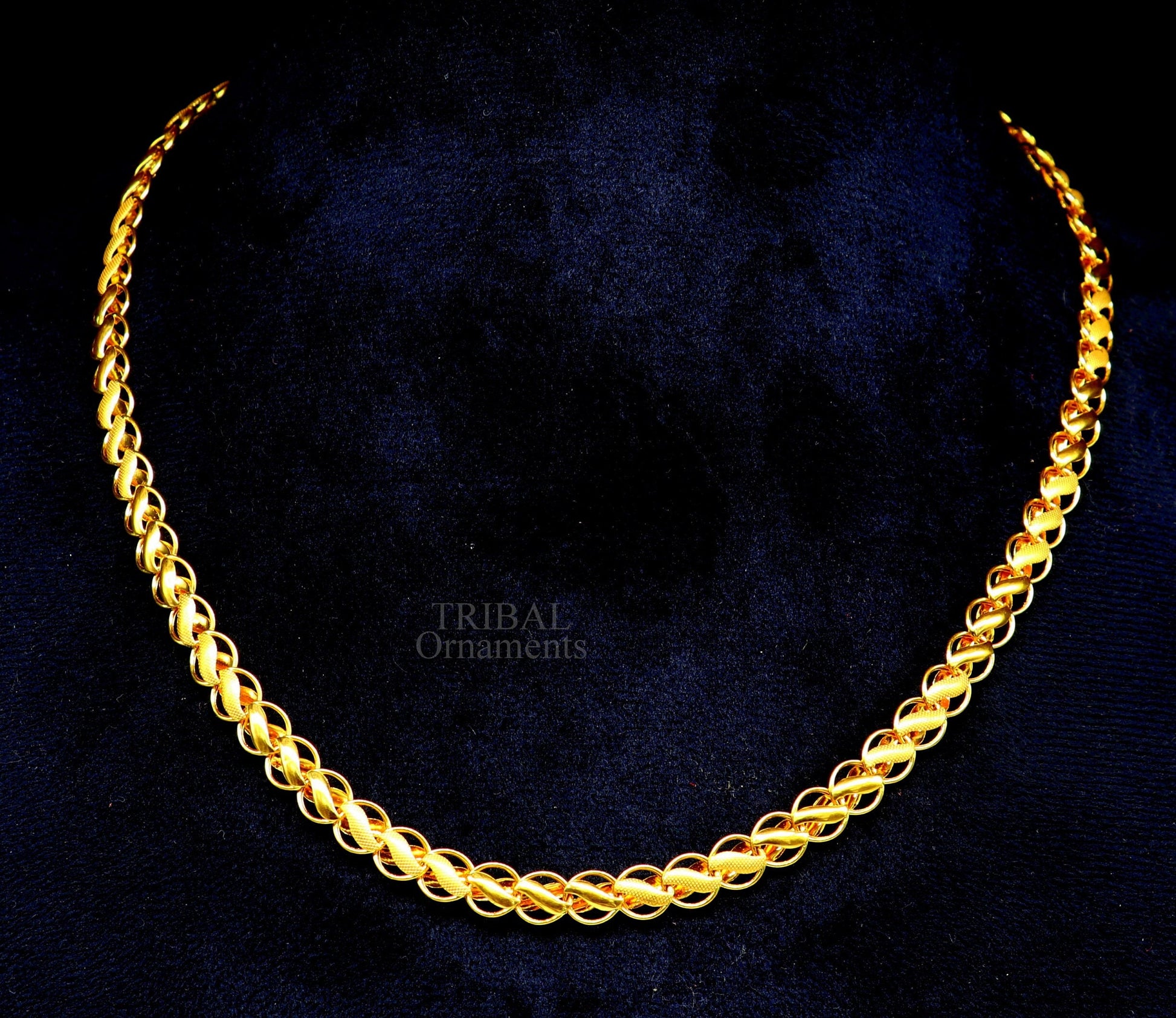 22k yellow gold handmade fabulous lotus chain necklace 18"- 24" customized hallmarked chain men's gifting jewelry wedding anniversary ch548 - TRIBAL ORNAMENTS