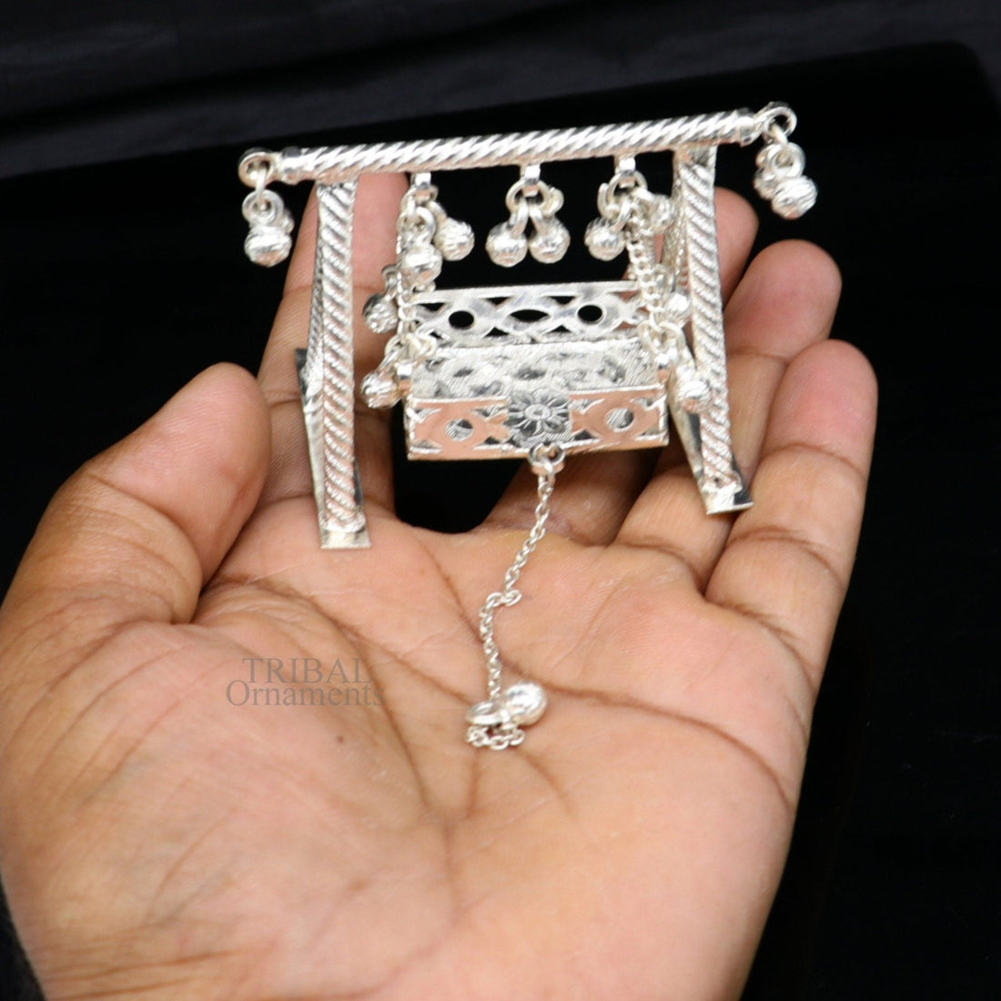 925 Sterling silver handmade Bal Gopala jhula, little Krishna swing, child Krishna palana, silver jhula, laddu gopal jhula, silver art su726 - TRIBAL ORNAMENTS