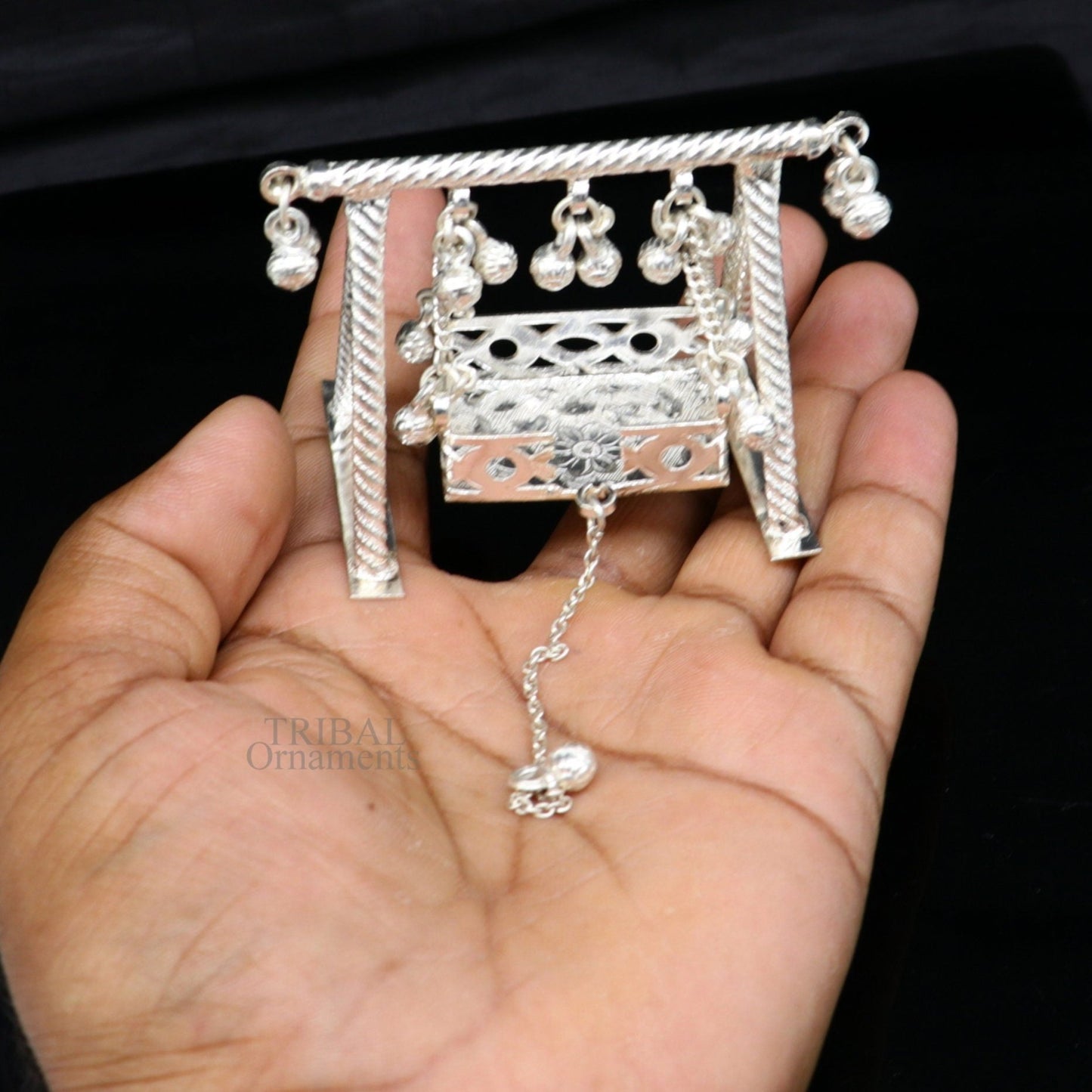 925 Sterling silver handmade Bal Gopala jhula, little Krishna swing, child Krishna palana, silver jhula, laddu gopal jhula, silver art su726 - TRIBAL ORNAMENTS