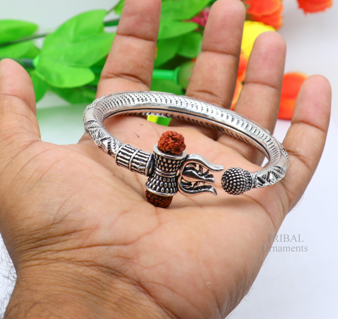 925 sterling silver handmade lord shiva Babubali kada bangle bracelet, best Shiva trident Trishul kada, men's gifting jewelry RNSK471 - TRIBAL ORNAMENTS
