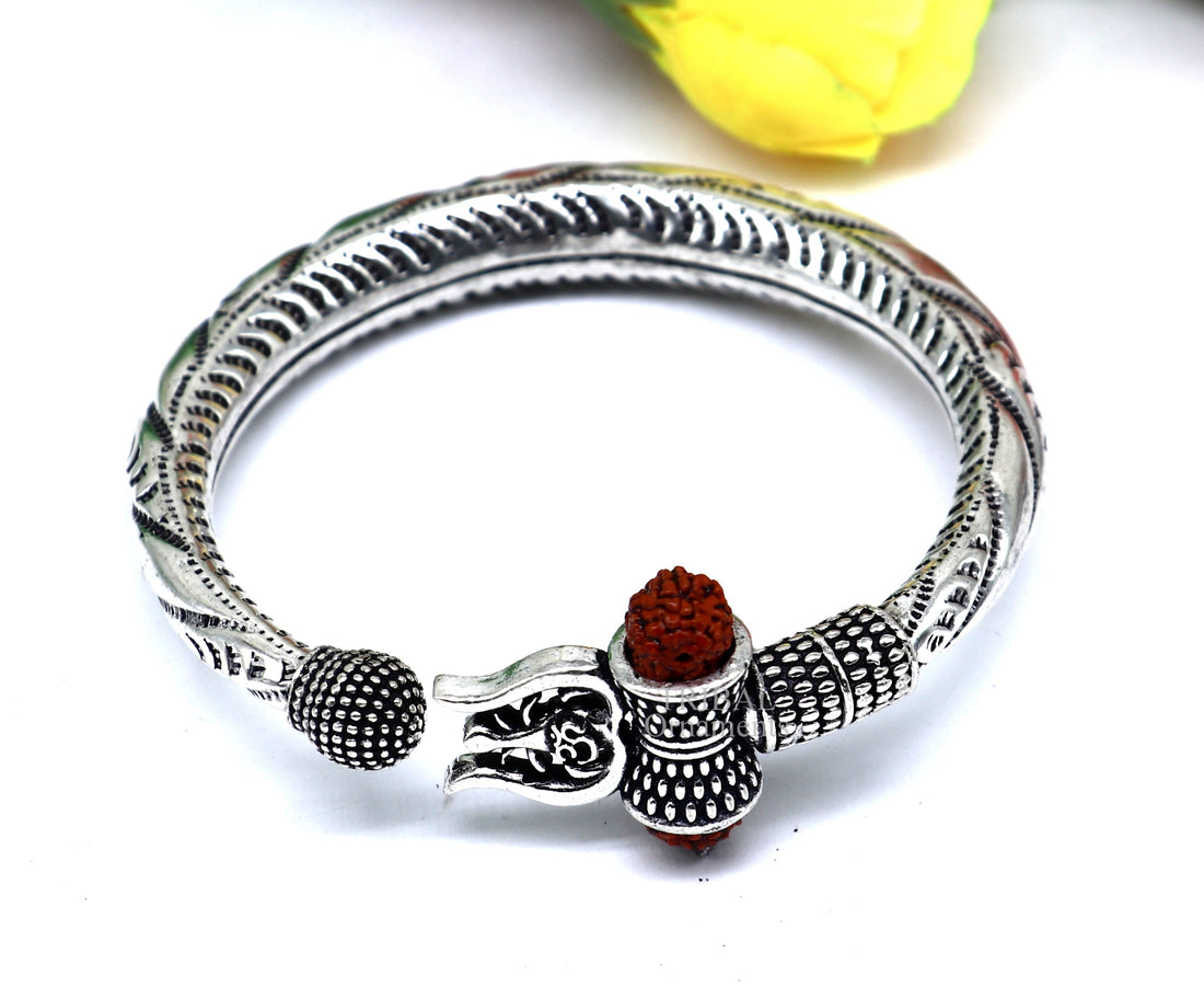 925 sterling silver handmade lord shiva Babubali kada bangle bracelet, best Shiva trident Trishul kada, men's gifting jewelry RNSK474 - TRIBAL ORNAMENTS