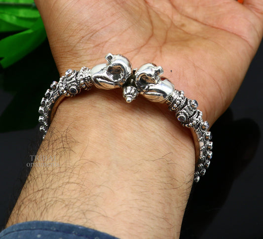 925 Sterling silver handmade vintage peacock design cubic zircon stone tribal ethnic belly dance bangle bracelet gifting kada nba413 - TRIBAL ORNAMENTS