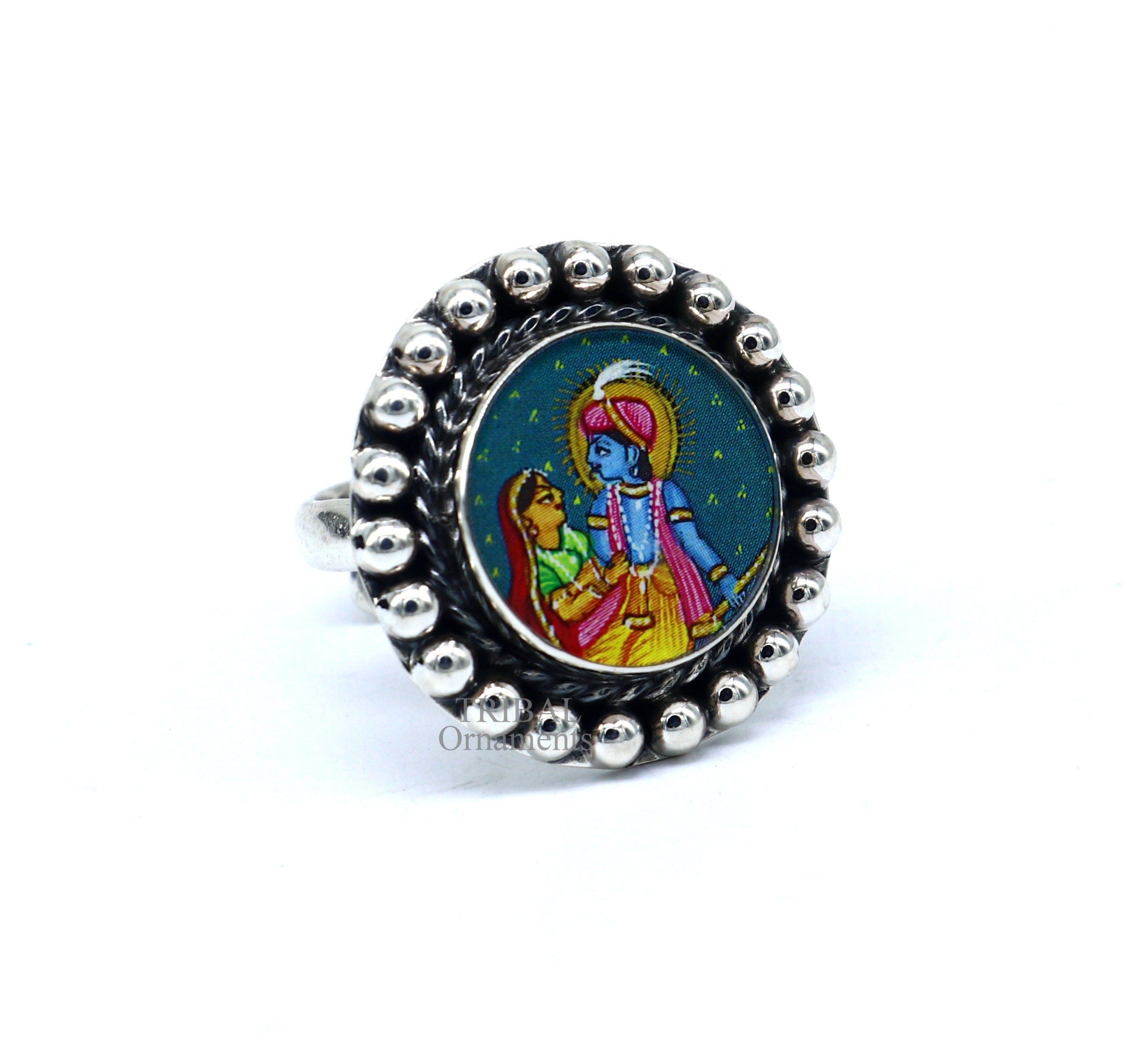 Silver Krishna Ring For Women's | Adjustable Golden Polish Silver Ring |  Silveradda
