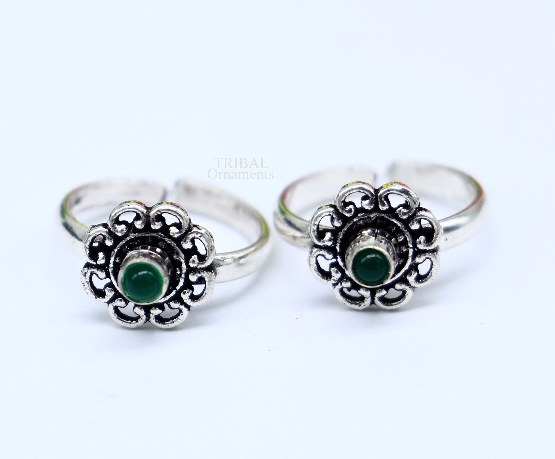 925 sterling silver handmade fabulous tiny toe ring band green stone tribal belly dance vintage style ethnic jewelry from India toer145 - TRIBAL ORNAMENTS