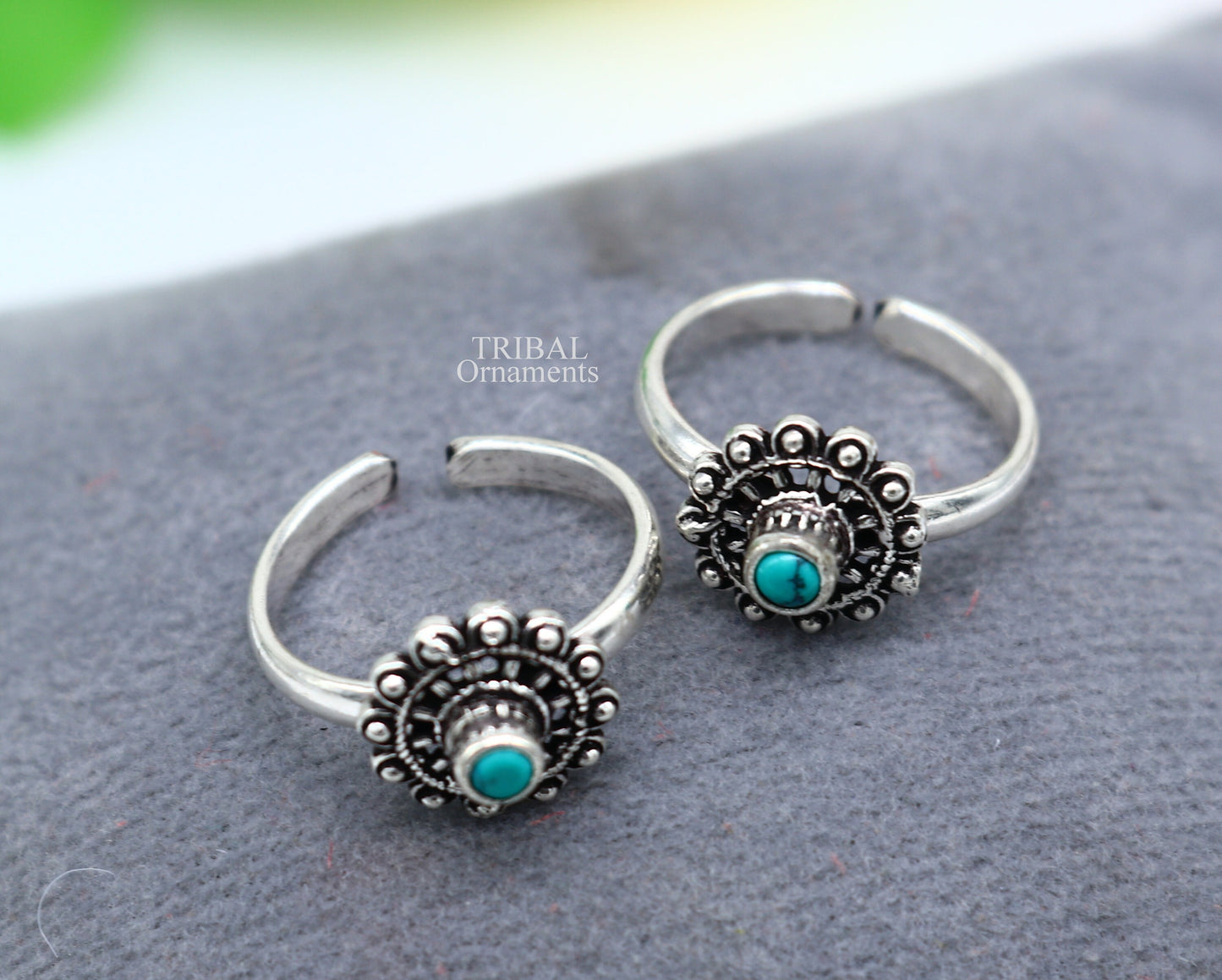 925 sterling silver handmade fabulous tiny toe ring band turquoise stone tribal belly dance vintage style ethnic jewelry from India toer146 - TRIBAL ORNAMENTS
