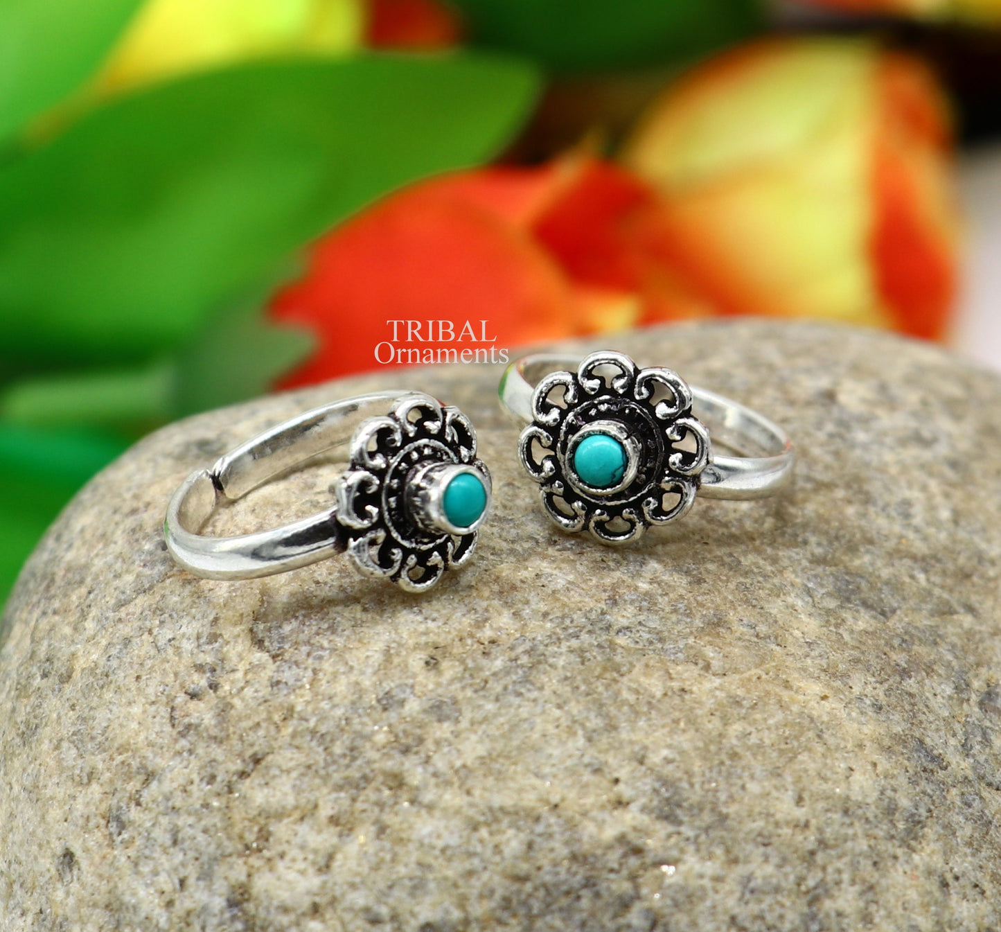 925 sterling silver handmade fabulous tiny toe ring band turquoise stone tribal belly dance vintage style ethnic jewelry from India toer144 - TRIBAL ORNAMENTS