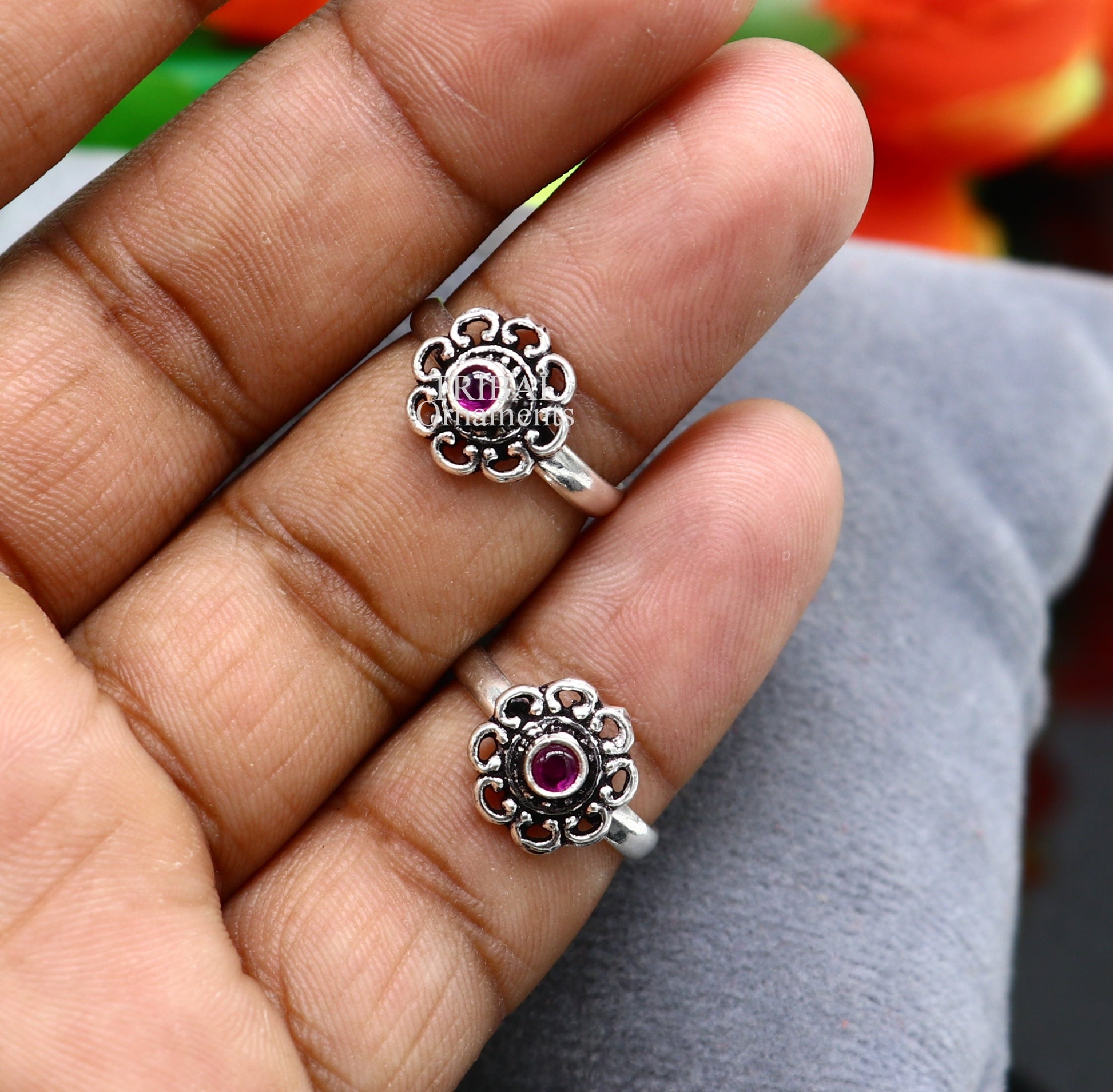 925 sterling silver handmade fabulous tiny toe ring band Red stone tribal belly dance vintage style ethnic jewelry from India toer135 - TRIBAL ORNAMENTS