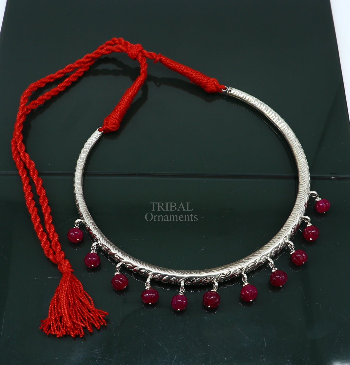 Ethnic necklace choker 92.5 sterling silver chitai/kandrai work vintage design choker tribal ethnic belly dance Banjara jewelry set331 - TRIBAL ORNAMENTS