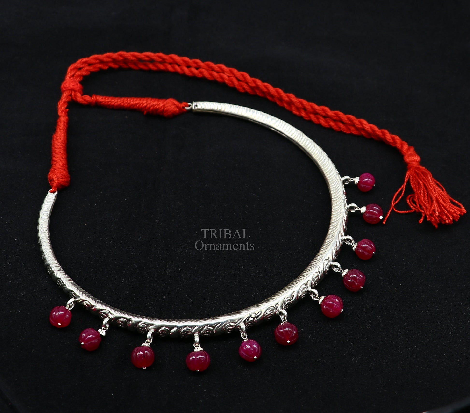 Ethnic necklace choker 92.5 sterling silver chitai/kandrai work vintage design choker tribal ethnic belly dance Banjara jewelry set331 - TRIBAL ORNAMENTS