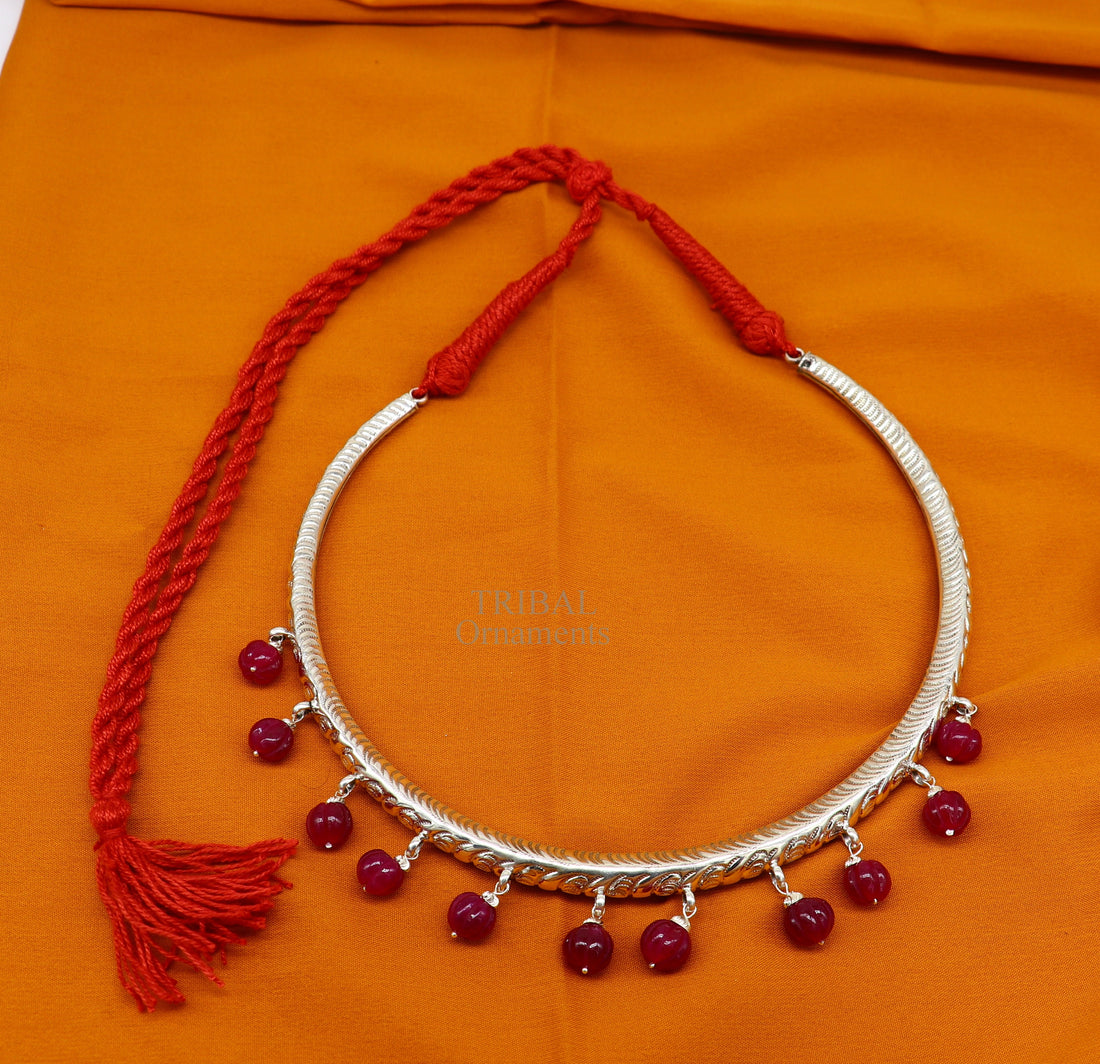 Ethnic necklace choker 92.5 sterling silver chitai/kandrai work vintage design choker tribal ethnic belly dance Banjara jewelry set331 - TRIBAL ORNAMENTS