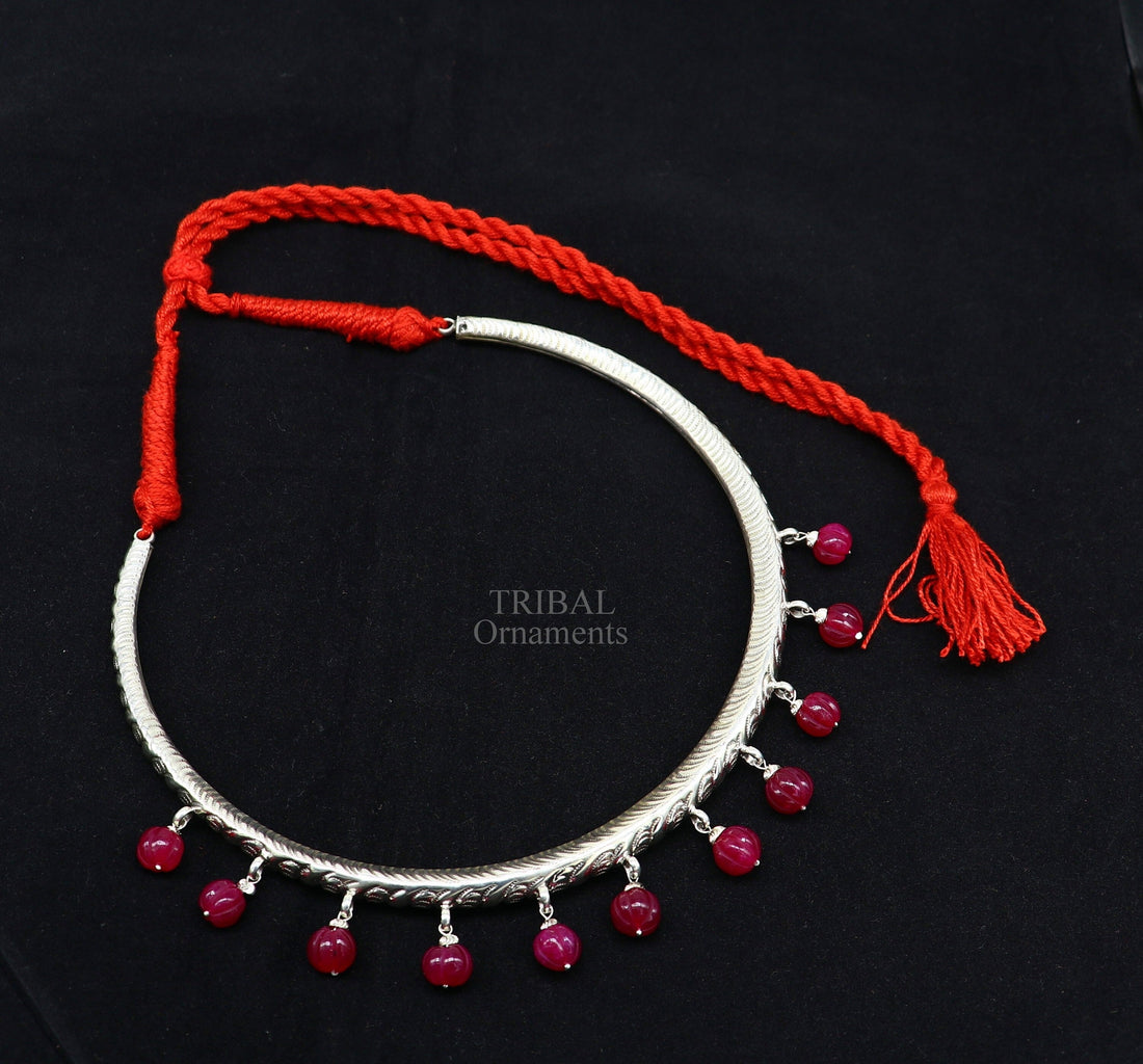 Ethnic necklace choker 92.5 sterling silver chitai/kandrai work vintage design choker tribal ethnic belly dance Banjara jewelry set331 - TRIBAL ORNAMENTS