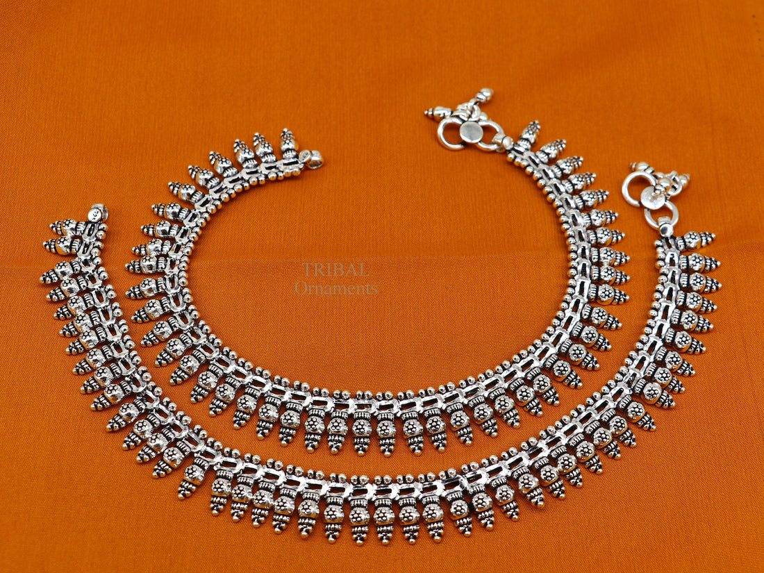 Handcrafted 925 silver anklet feet bracelet gorgeous antique design tribal wedding stylish anklets belly dance jewelry HNank436 - TRIBAL ORNAMENTS