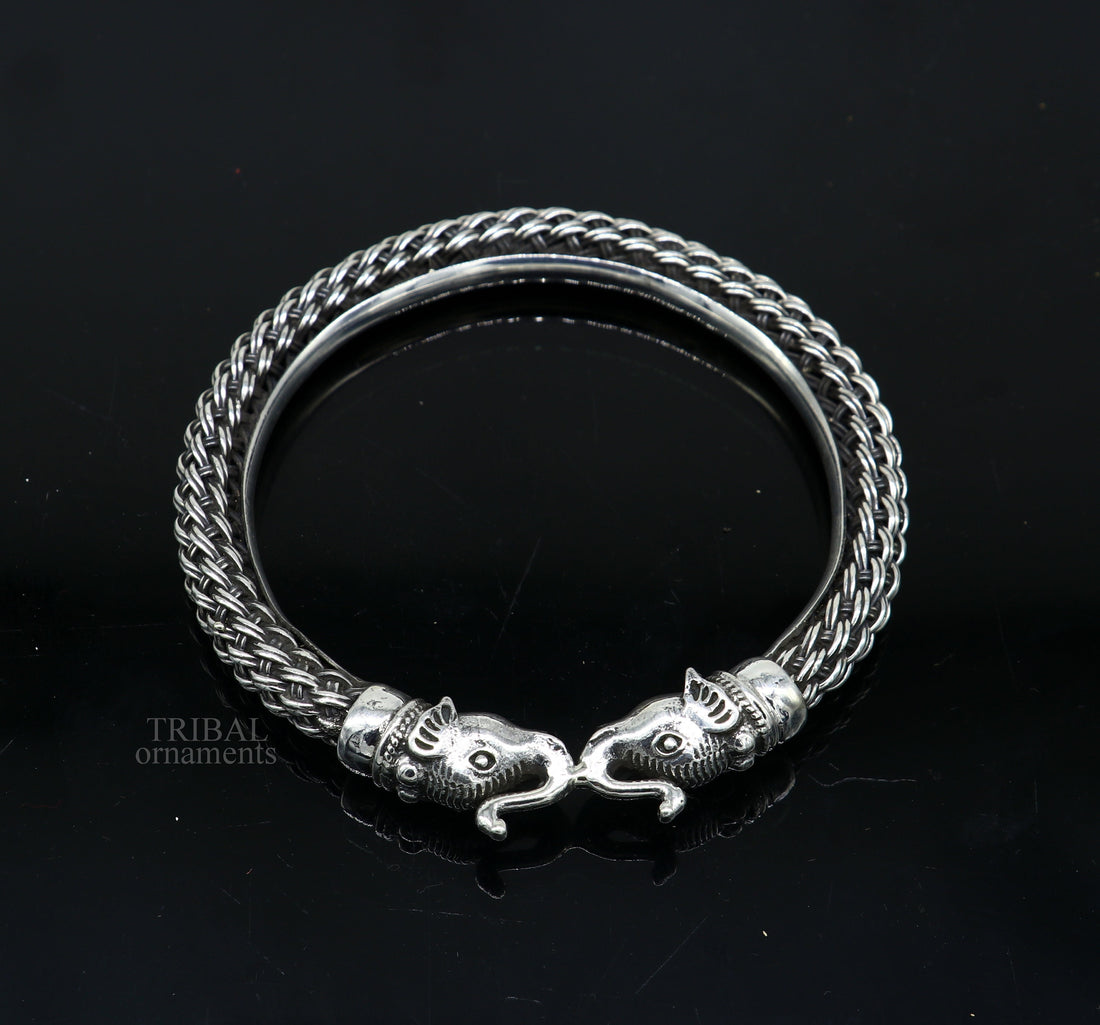 Vintage antique design handcrafted Vintage work 925 sterling silver elephant face bangle bracelet tribal jewelry best gifting Rnssk774 - TRIBAL ORNAMENTS