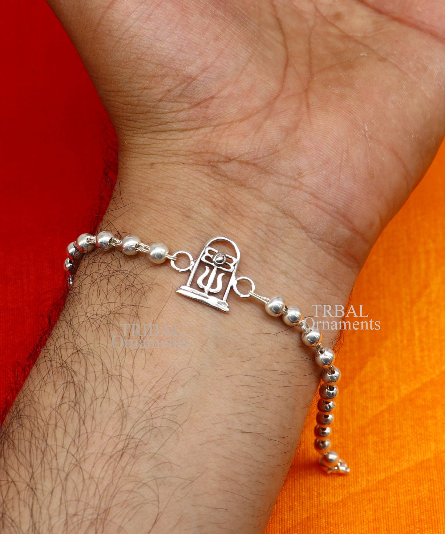 Best Rakhi 925 sterling silver handmade lord Shiva lingam design Rakhi bracelet, with amazing Rudraksha, Tulsi beaded bracelet rk183 - TRIBAL ORNAMENTS