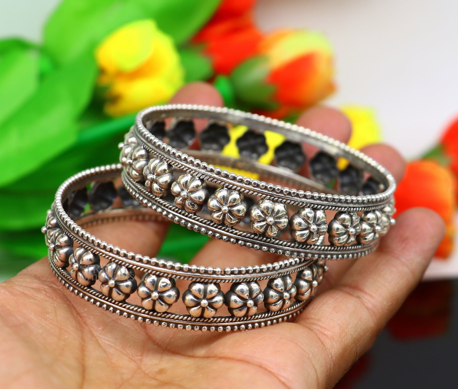 925 sterling silver handmade Gorgeous Vintage floral design bangle bracelet tribal ethnic jewelry best bride gifting jewelry nba312 - TRIBAL ORNAMENTS