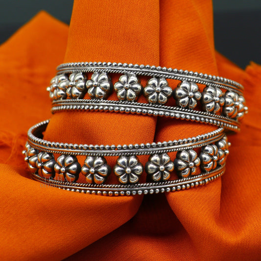 925 sterling silver handmade Gorgeous Vintage floral design bangle bracelet tribal ethnic jewelry best bride gifting jewelry nba311 - TRIBAL ORNAMENTS