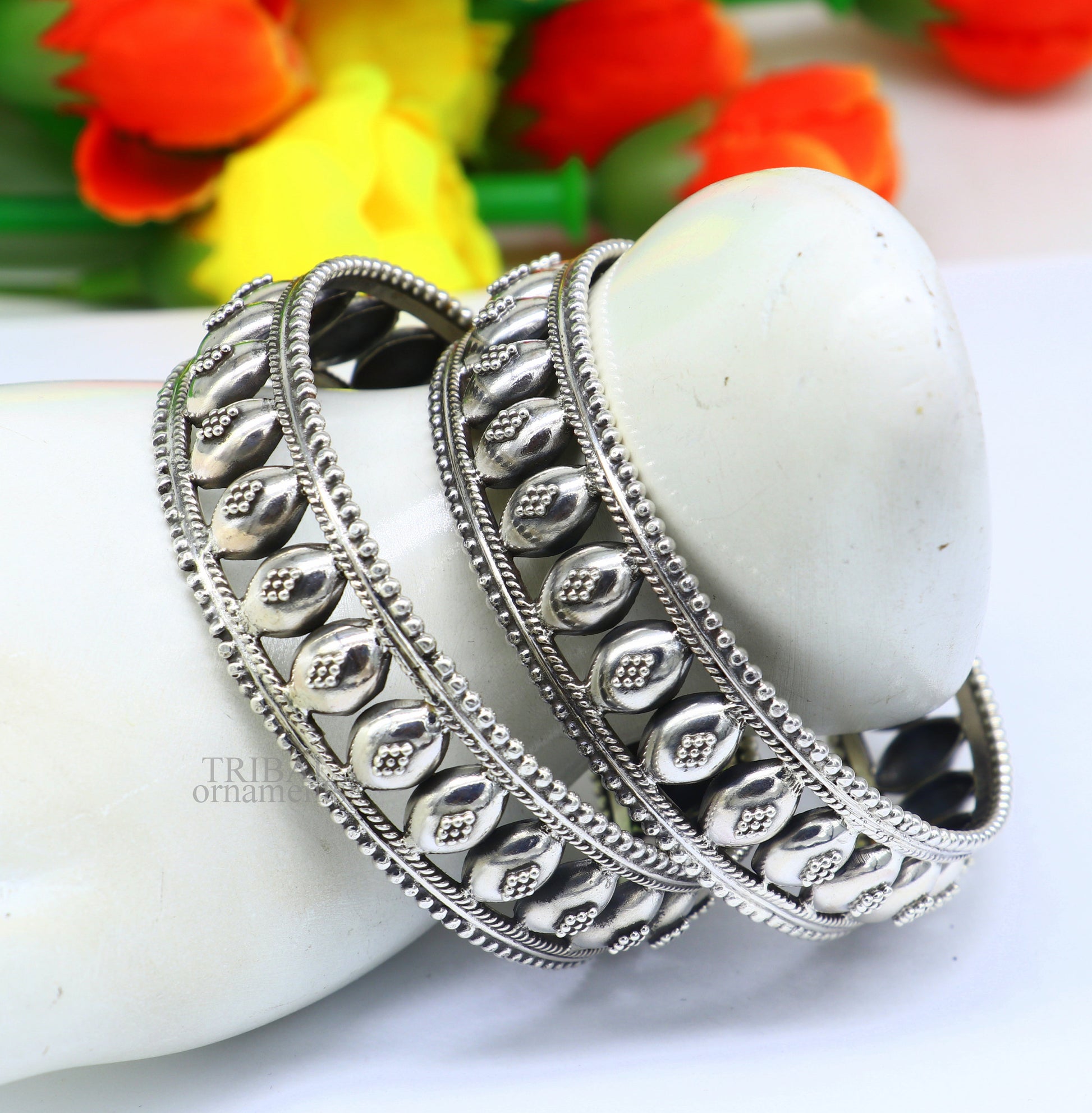 Floral style 925 sterling silver amazing customized bangle bracelet kada , best brides gifting ethnic stylish tribal jewelry ba118 Single bangle