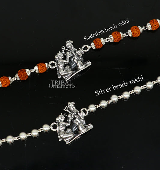 Lord shiva family 925 Sterling silver Rakhi bracelet Rrudrakha and silver beads best gift for your brother's for special gifting rk198 - TRIBAL ORNAMENTS