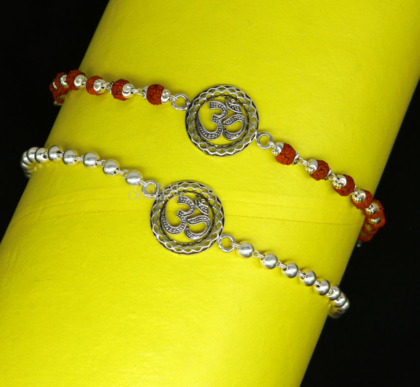 Divine Aum or OM rakhi 925 Sterling silver Rakhi bracelet Rrudrakha and silver beads best gift for your brother's for special gifting rk201 - TRIBAL ORNAMENTS