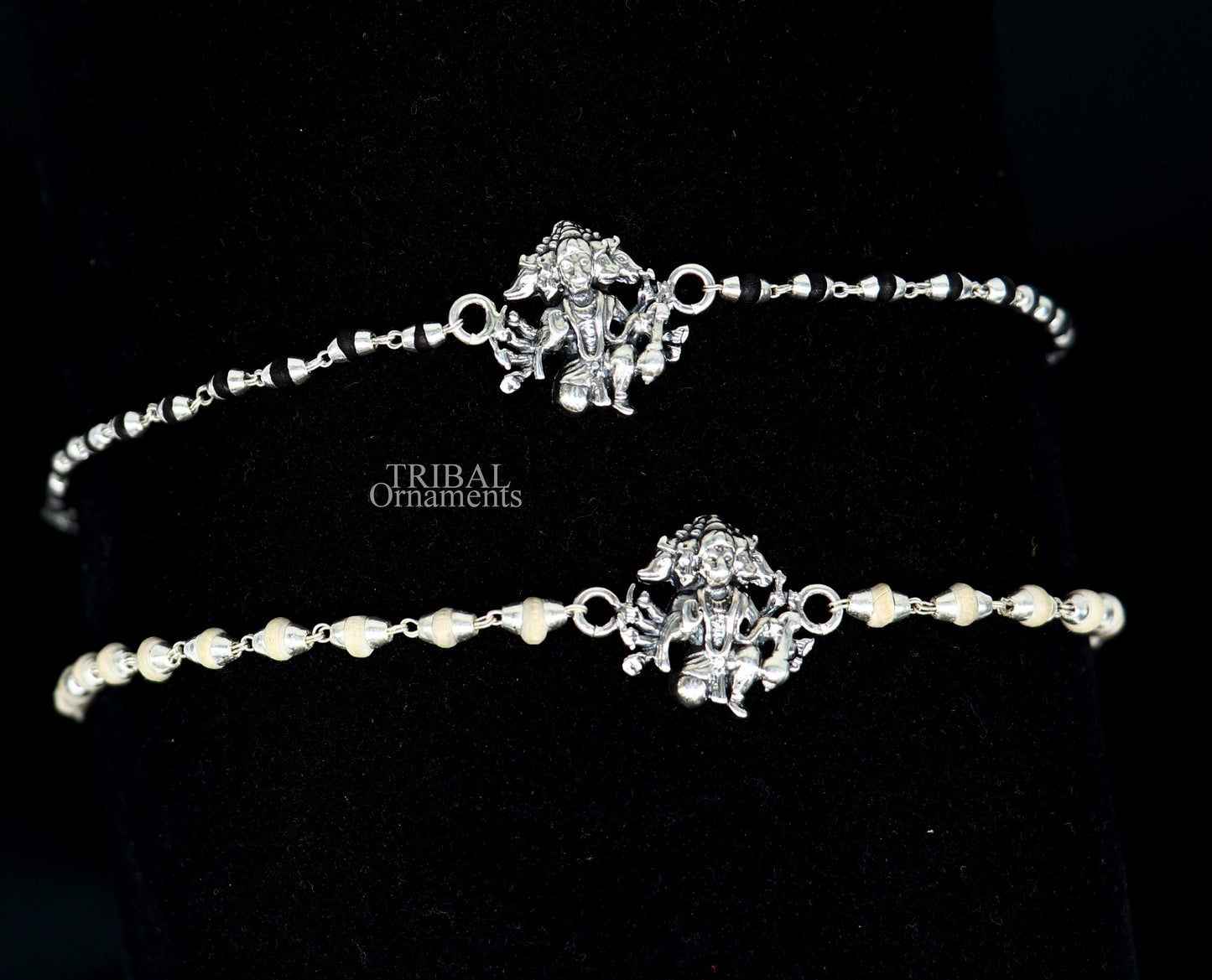 Panchmukhi hanuman holy basil rosary beads Rakhi 925 sterling silver handmade Rakhi bracelet, amazing Tulsi beaded bracelet rk203 - TRIBAL ORNAMENTS