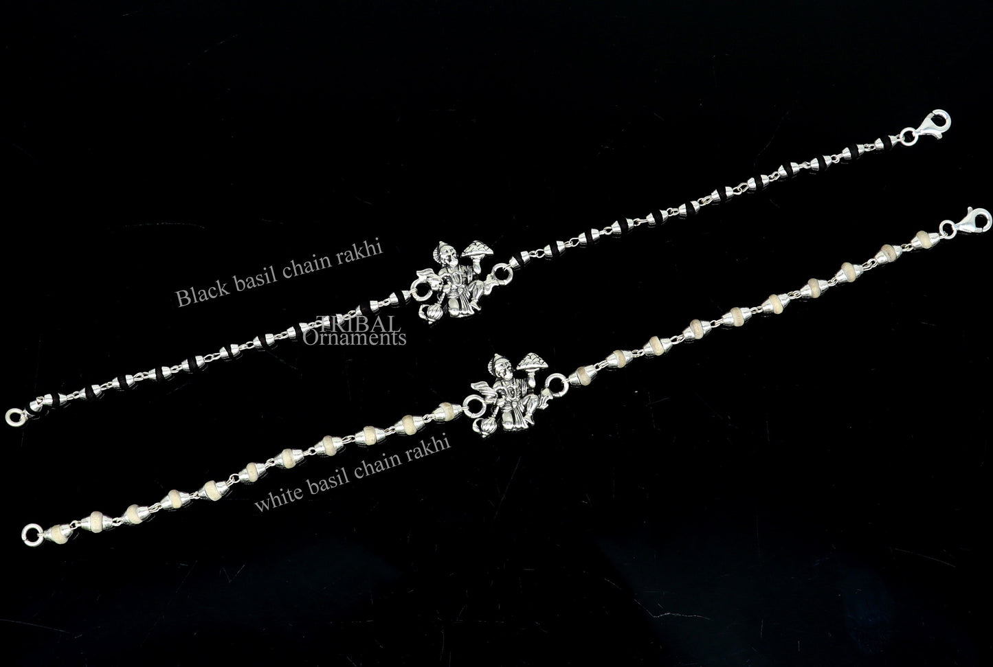 Lord Hanuman holy basil rosary beads Rakhi 925 sterling silver handmade Rakhi bracelet, amazing Tulsi beaded bracelet rk204 - TRIBAL ORNAMENTS