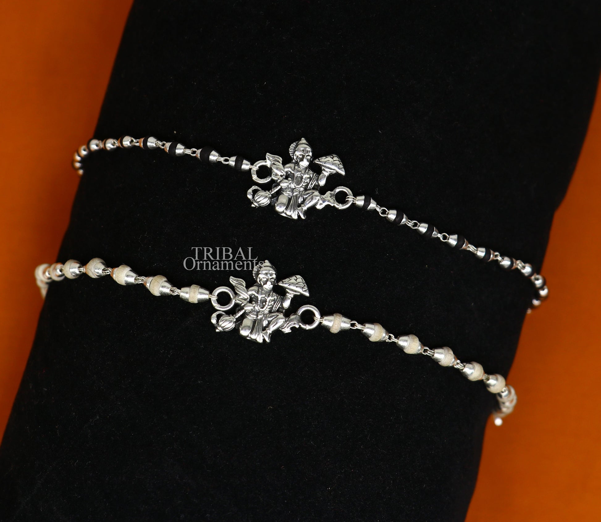 Lord Hanuman holy basil rosary beads Rakhi 925 sterling silver handmade Rakhi bracelet, amazing Tulsi beaded bracelet rk204 - TRIBAL ORNAMENTS