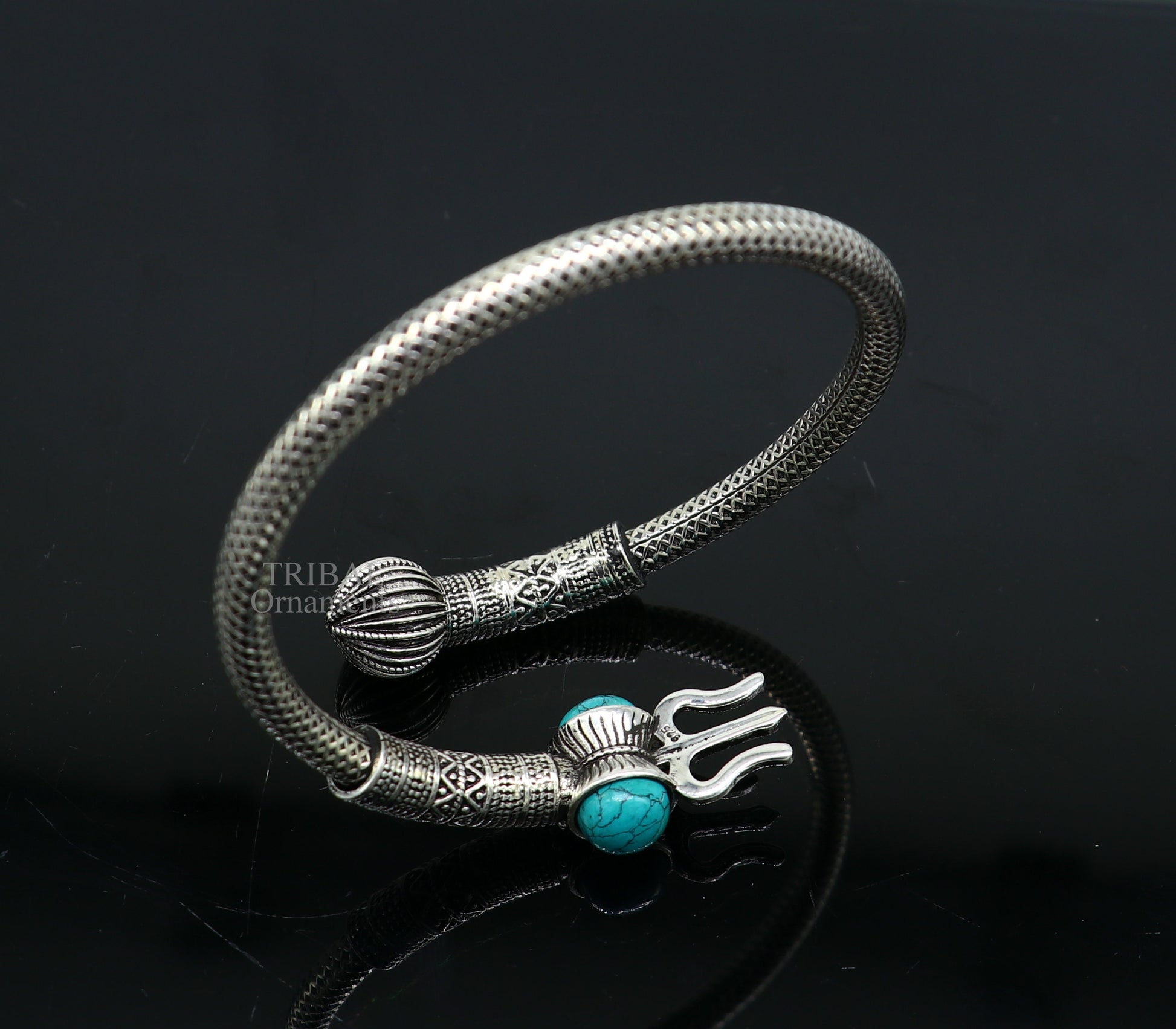 925 sterling silver fabulous handmade lord Shiva trident kada, Bahubali kada bangle bracelet unisex jewelry Turquoise stone kada nssk745 - TRIBAL ORNAMENTS