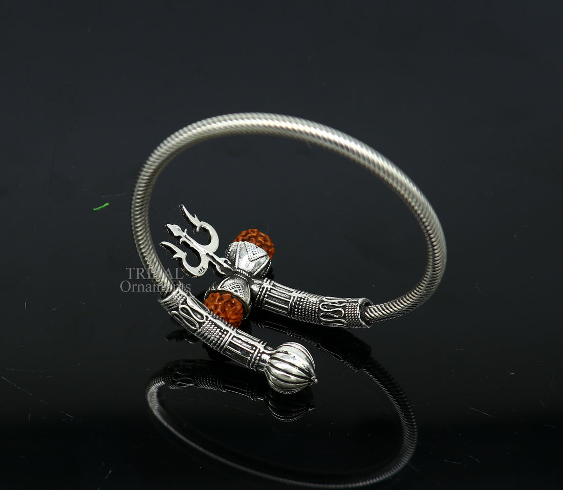 925 sterling silver handmade Shiva Trishul bangle bracelet Rudraksha kada, excellent Bahubali trident kada bracelet gift  for girl's nsk748 - TRIBAL ORNAMENTS