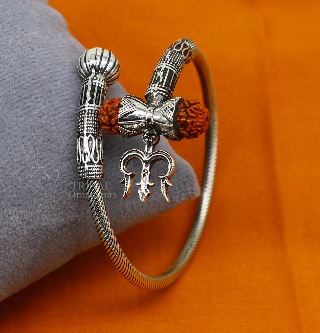 925 sterling silver handmade Shiva Trishul bangle bracelet Rudraksha kada, excellent Bahubali trident kada bracelet gift  for girl's nsk748 - TRIBAL ORNAMENTS