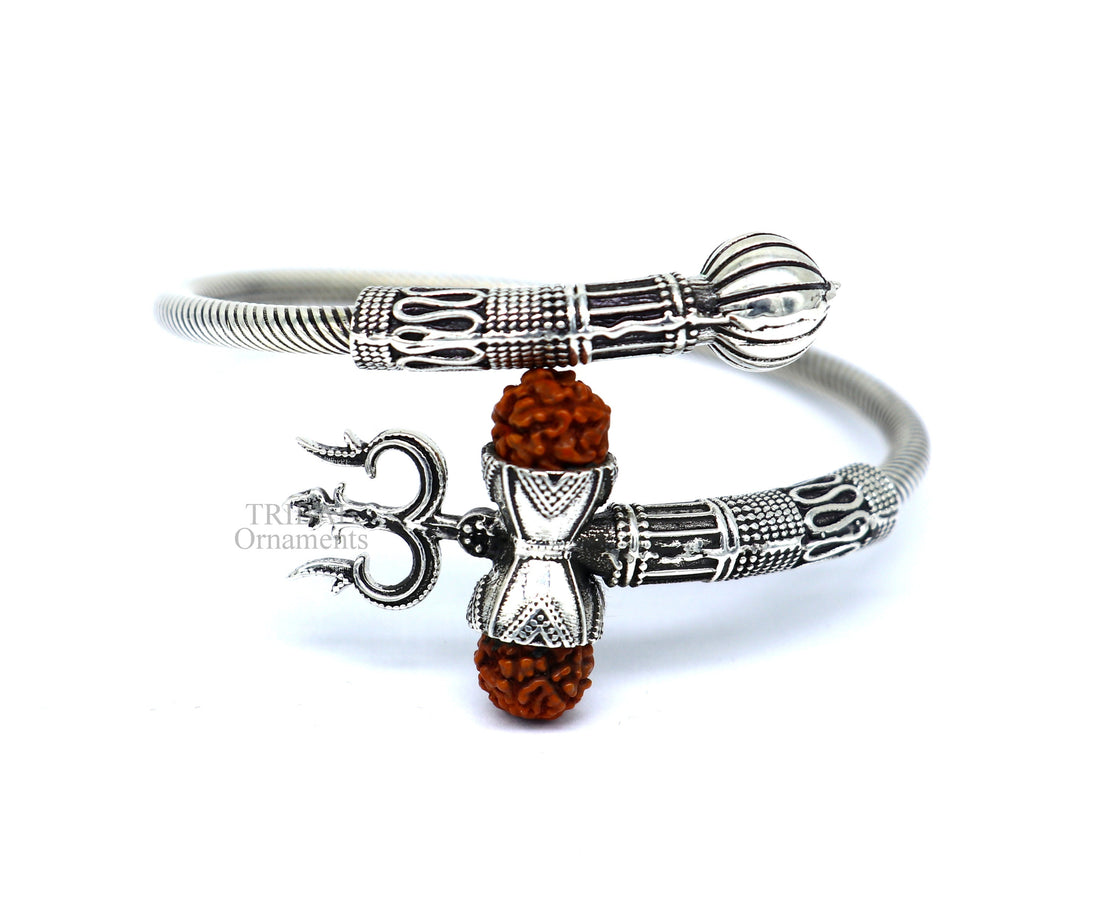 925 sterling silver handmade Shiva Trishul bangle bracelet Rudraksha kada, excellent Bahubali trident kada bracelet gift  for girl's nsk748 - TRIBAL ORNAMENTS