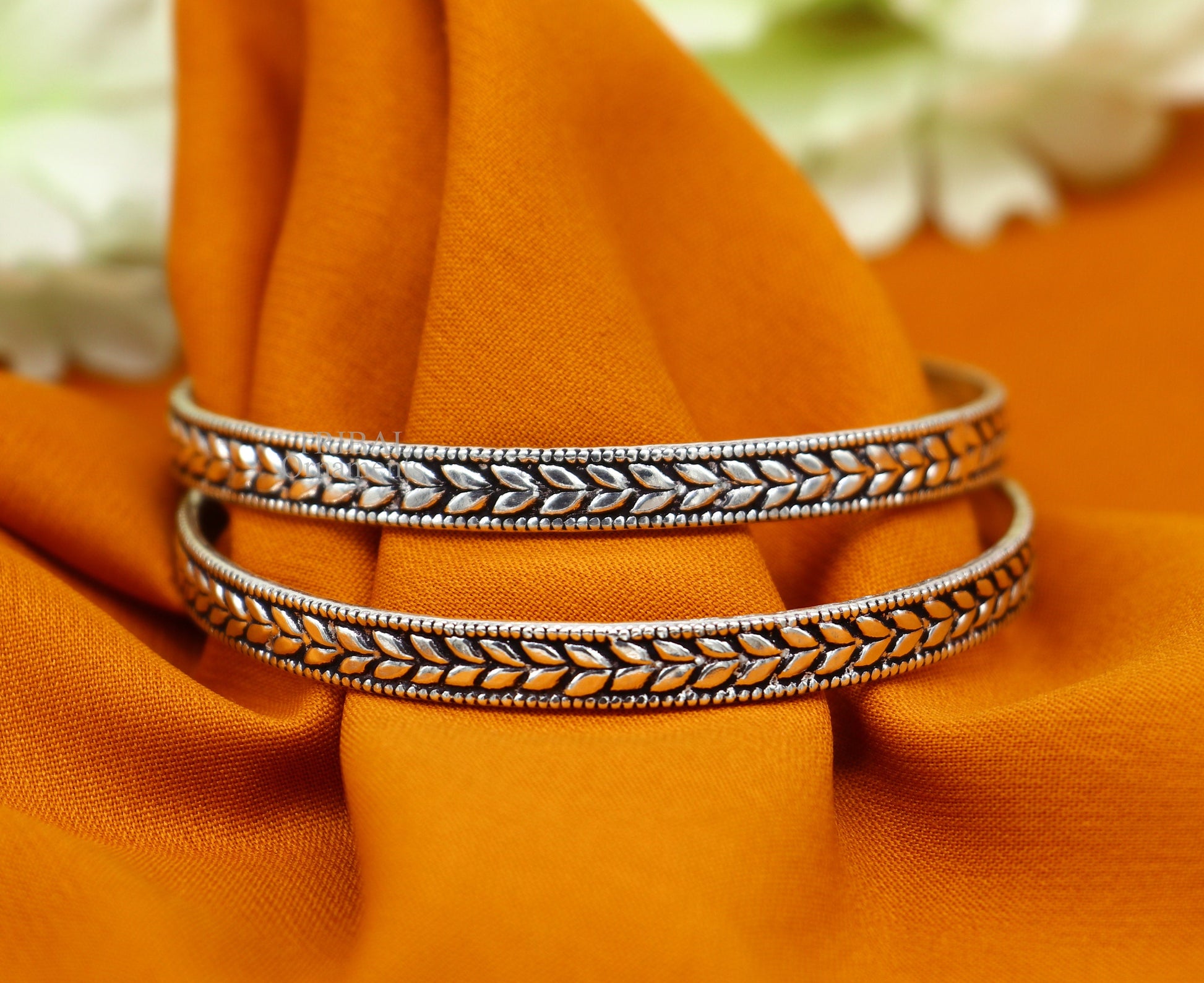 925 sterling silver handcrafted floral design bangles bracelet