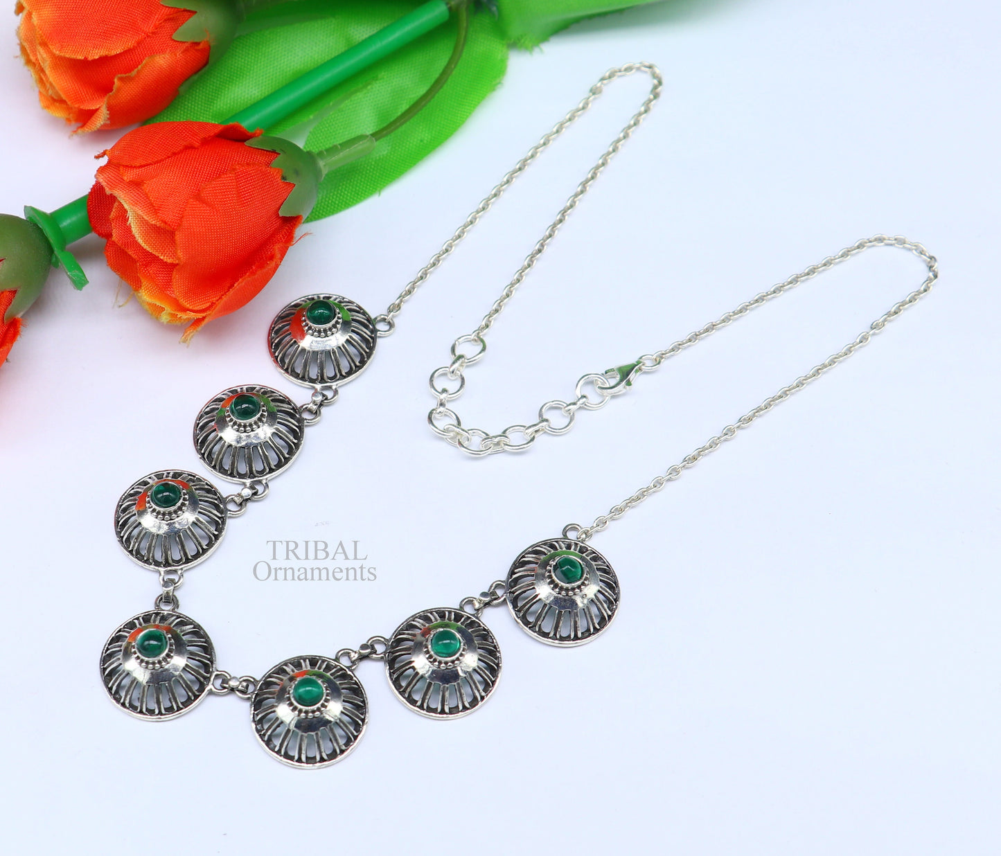 925 sterling silver handmade Rajasthani traditional stylish fit neck luxury necklace choker, best belly dance Guttapusalu necklace set335 - TRIBAL ORNAMENTS