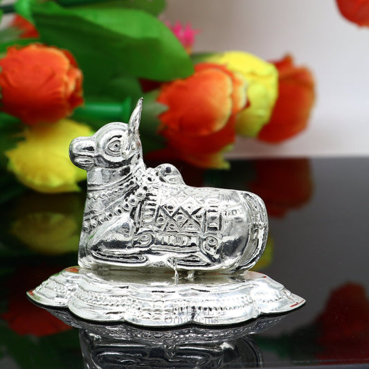 Lord Shiva Vahan Nandi Maharaj sterling silver handmade small article for puja, best gift for lord Shiva, divine statue su712 - TRIBAL ORNAMENTS