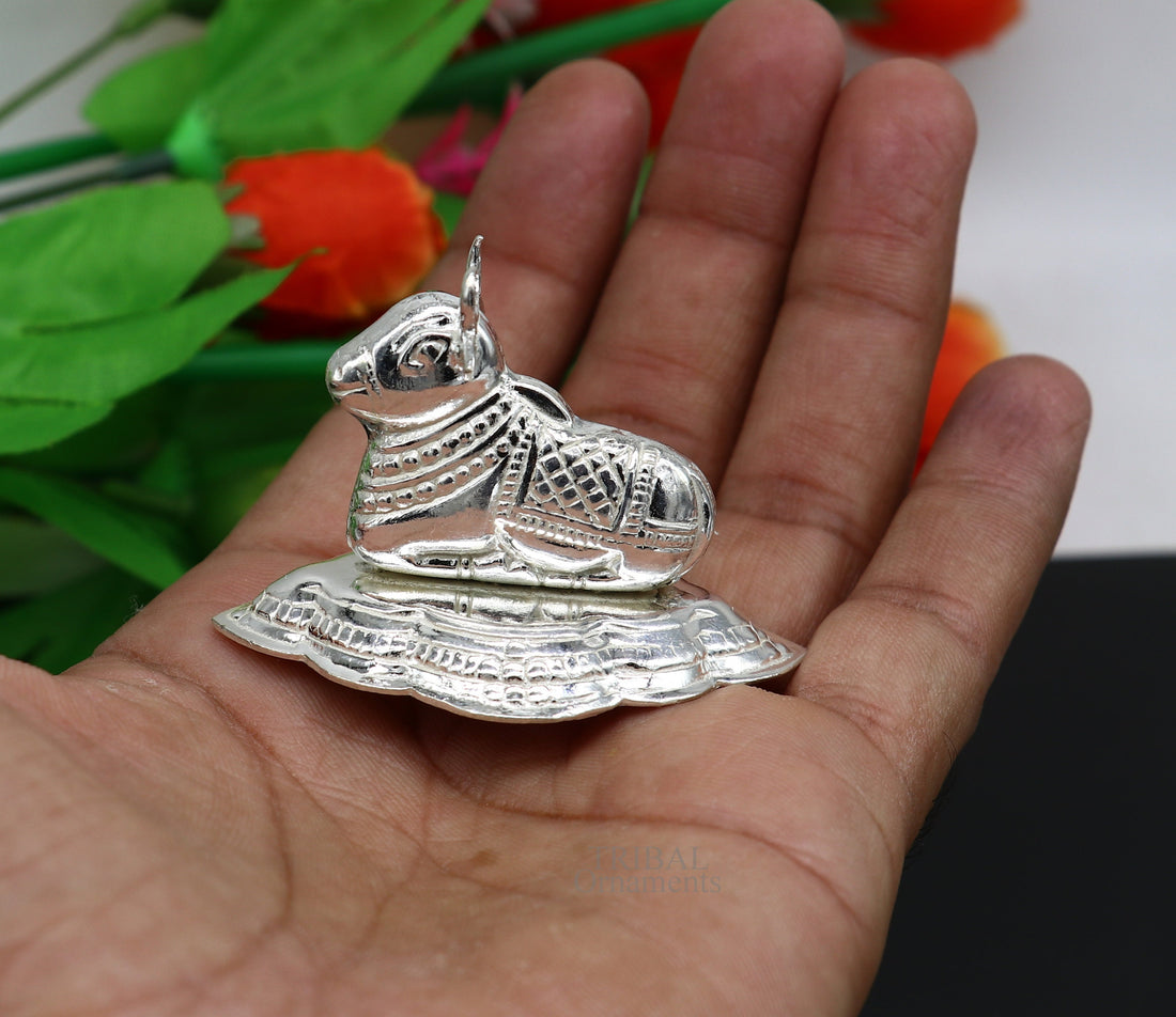 Lord Shiva Vahan Nandi Maharaj sterling silver handmade small article for puja, best gift for lord Shiva, divine statue su713 - TRIBAL ORNAMENTS