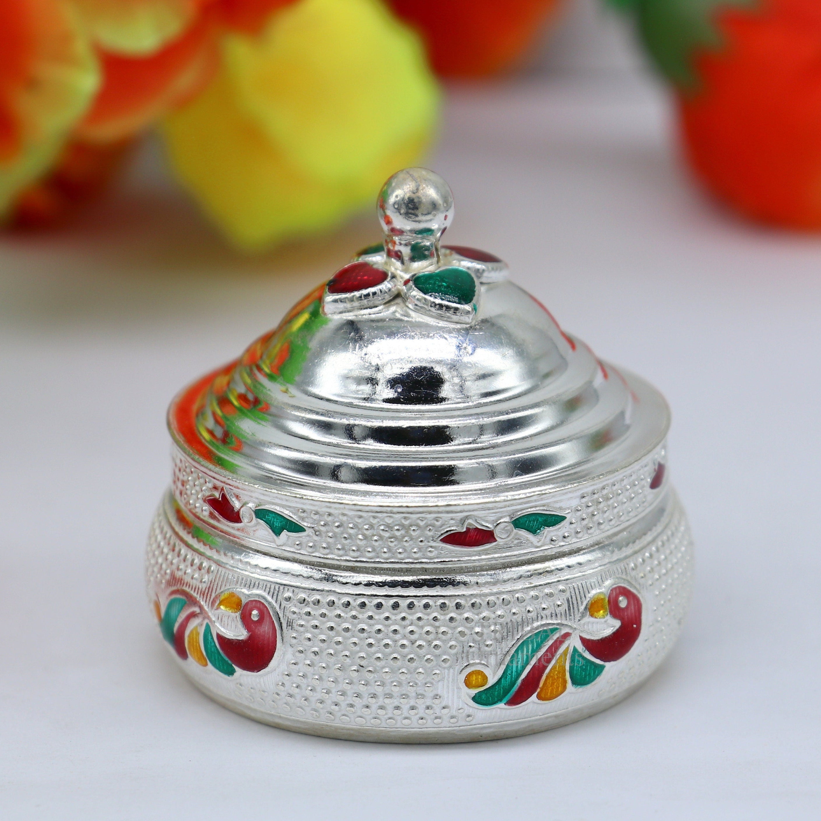 925 sterling silver unique antique design handmade brides eyes kajal box, surma box, kumkum sindur box, small selling trinket box article stb351