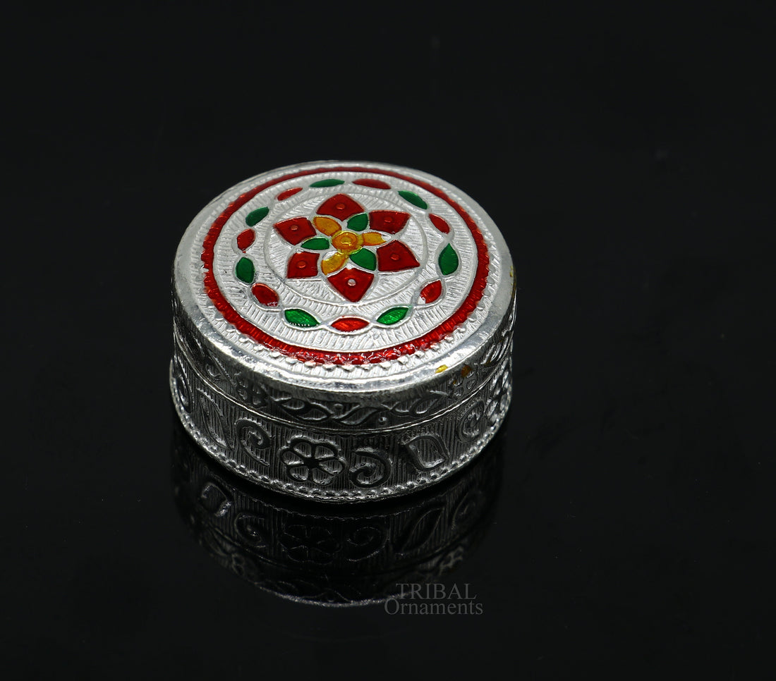 925 sterling silver trinket box, kumkum box/ casket box bridal gifts enamel jewelry box collection, container box, jewelry box art stb355 - TRIBAL ORNAMENTS