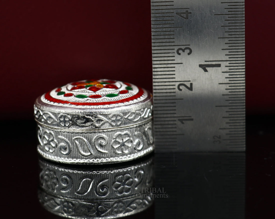 925 sterling silver trinket box, kumkum box/ casket box bridal gifts enamel jewelry box collection, container box, jewelry box art stb355 - TRIBAL ORNAMENTS