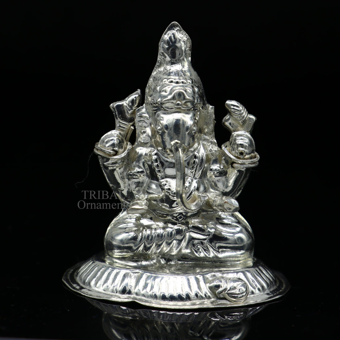 Lord Ganesha divine statue, fabulous Sterling silver ganesha statue figurine for home temple diwali puja article utensils art493 - TRIBAL ORNAMENTS